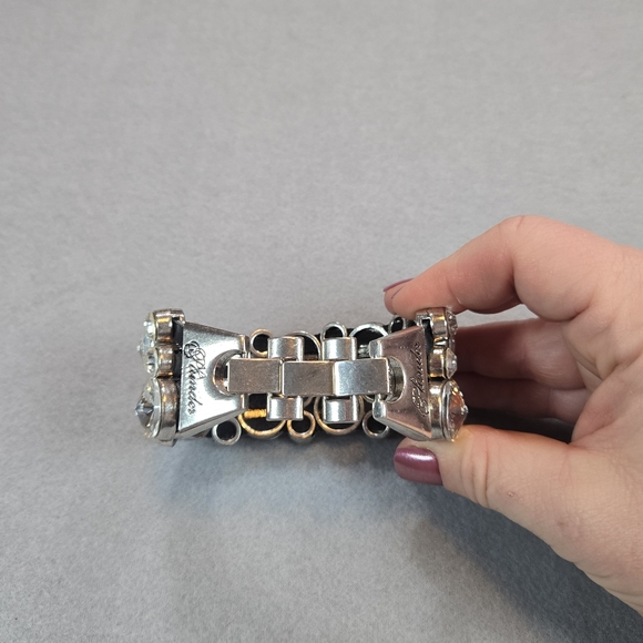 Plunder Rhinestone Statement Bracelet Multi-Row Crystal Cuff Glam Sparkle - Picture 9 of 11